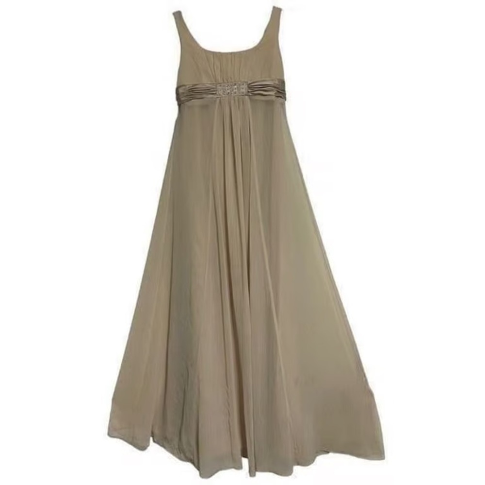 Davids Bridal Formal Bridesmaid Dress Size 8 Champagne Sleeveless Chiffon A-line